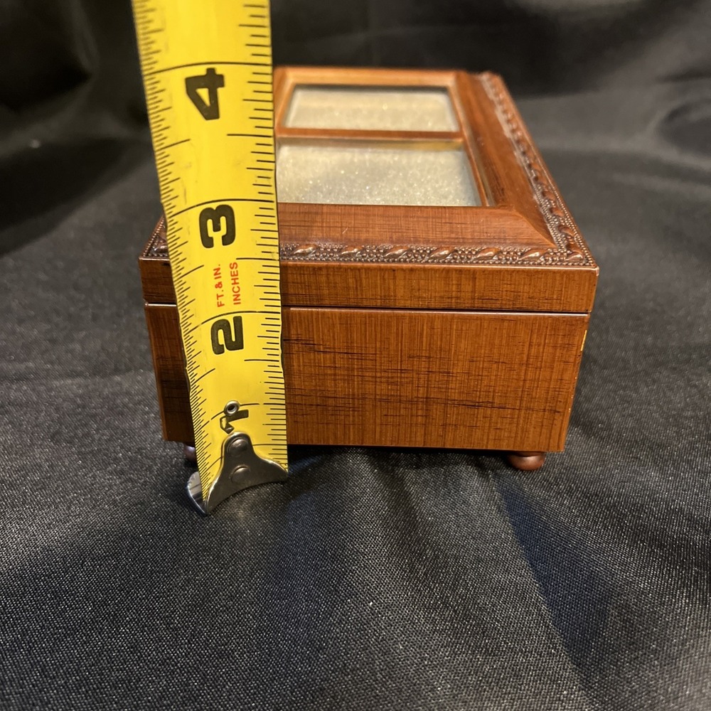 Wooden Music Musical Jewelry Box Glass Picture frame Hinged Lid Sankyo Movement - Picture 11 of 11